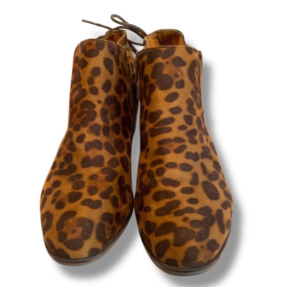 Pierre Dumas Suede Ankle Booties Leopard Print Side Cutouts Zoey Platform Heel 9 - Picture 3 of 8